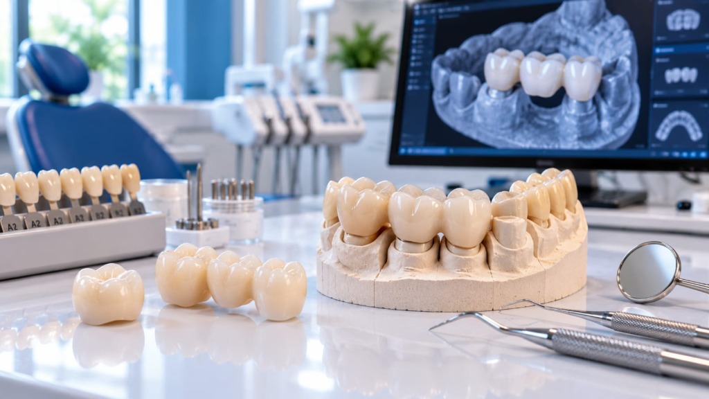 Ceramic crown and bridge aesthetic shade matching at Dental Care Khagaria