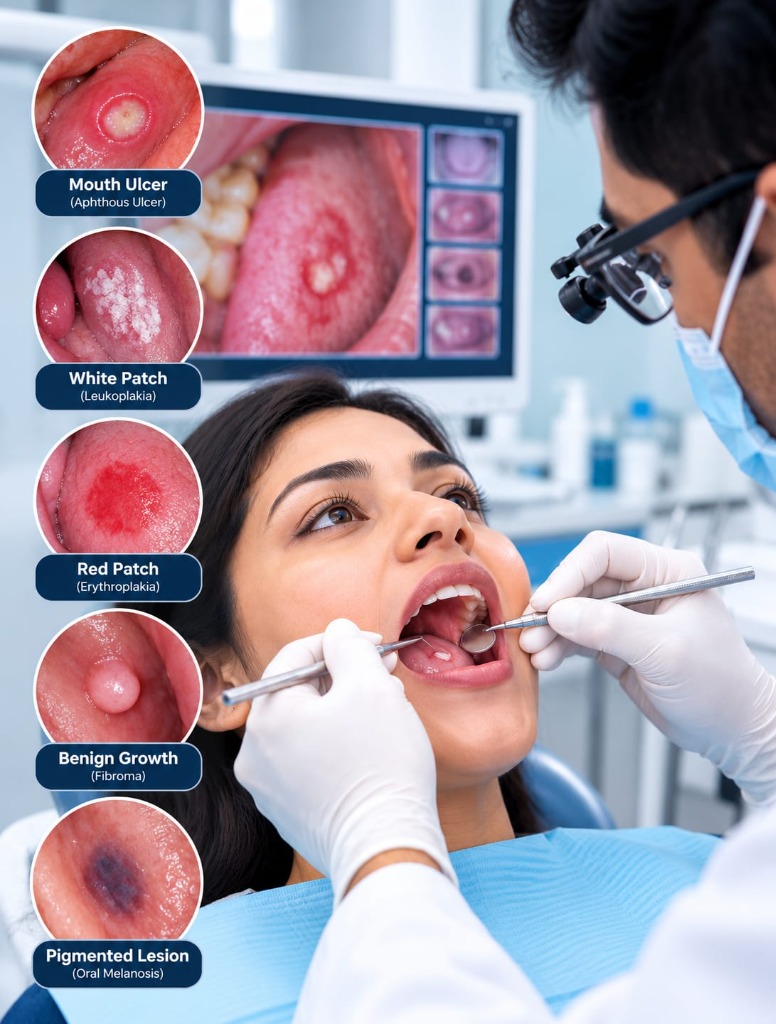Oral mucosal lesion clinical examination and diagnostic screening at Dental Care Khagaria