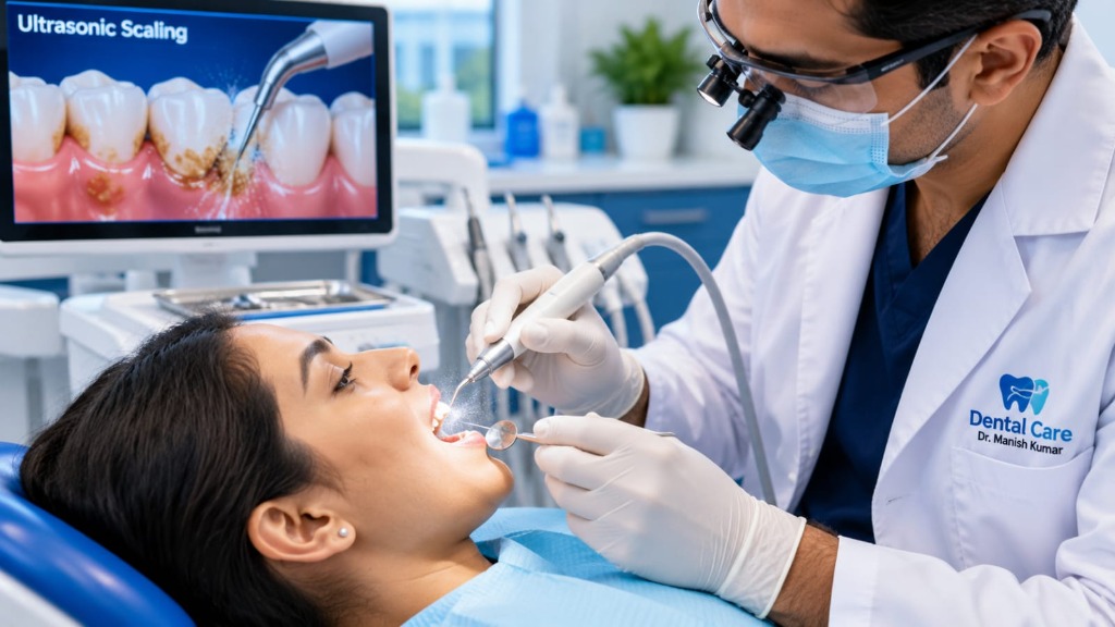 Ultrasonic dental scaling procedure at Dental Care Khagaria